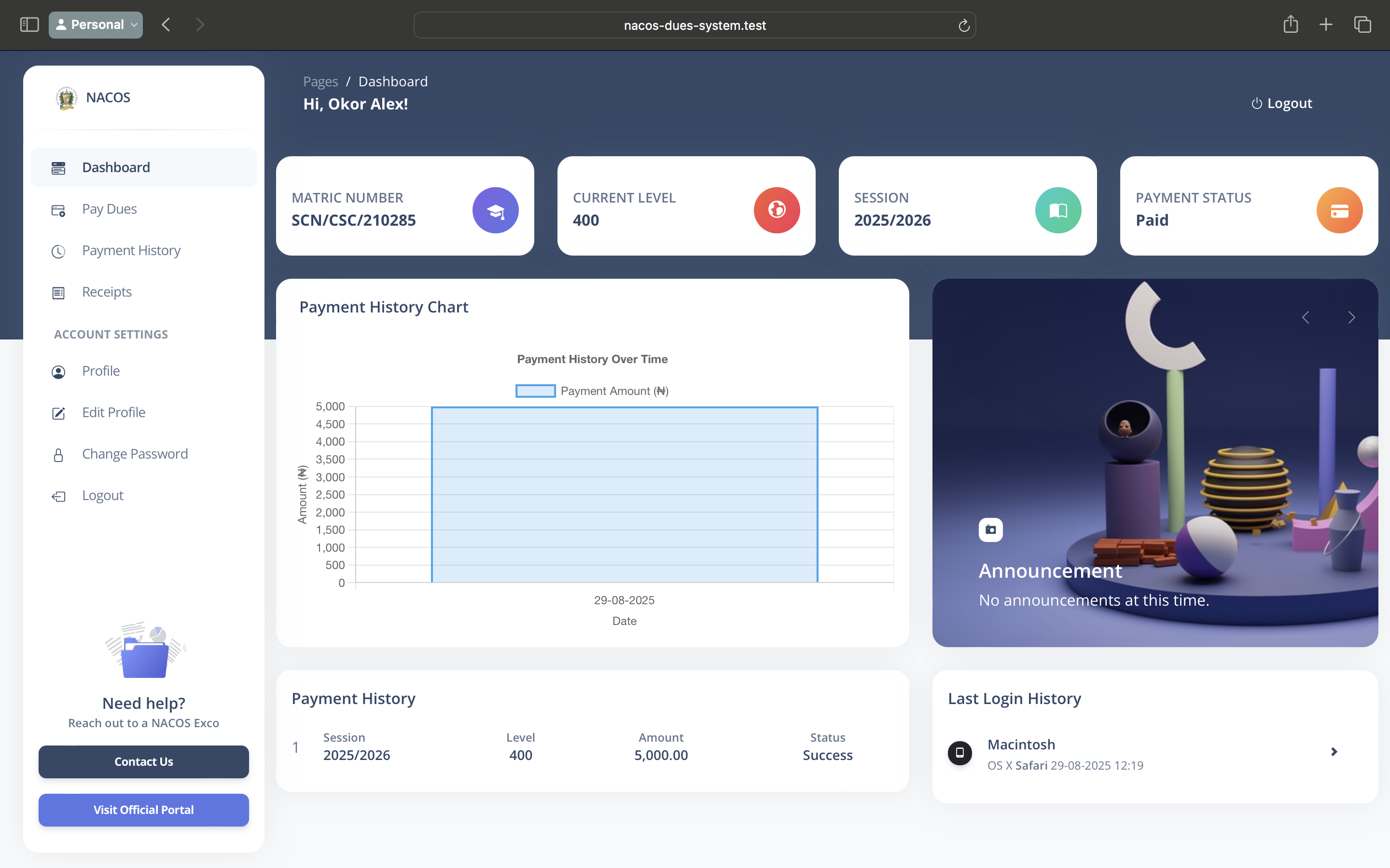 Automated NACOS Dues Payment System